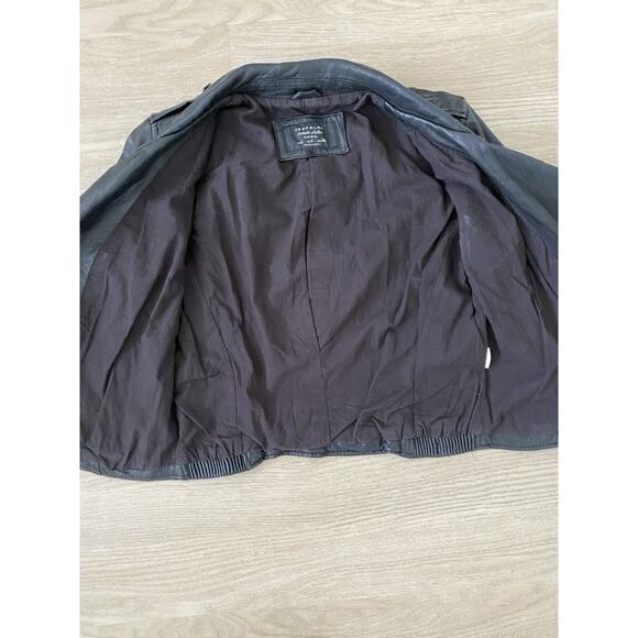 ZARA Trafaluc Authentic Leather Black Moto Biker Jacket S Retro Classic Cropped - Picture 8 of 16